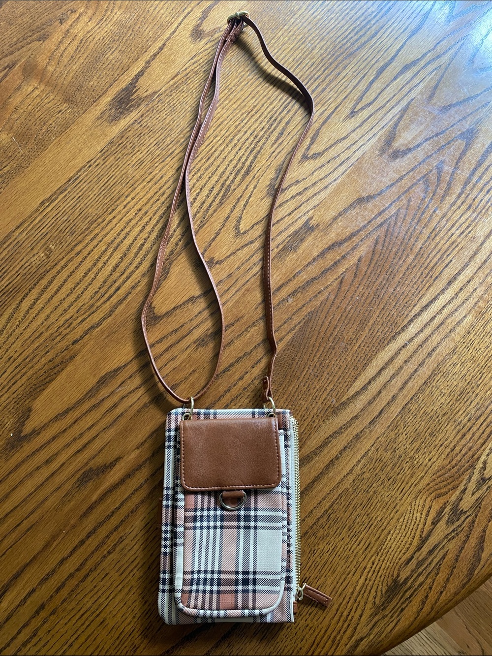 Brown Plaid Crossbody Phone Bag - Unbranded